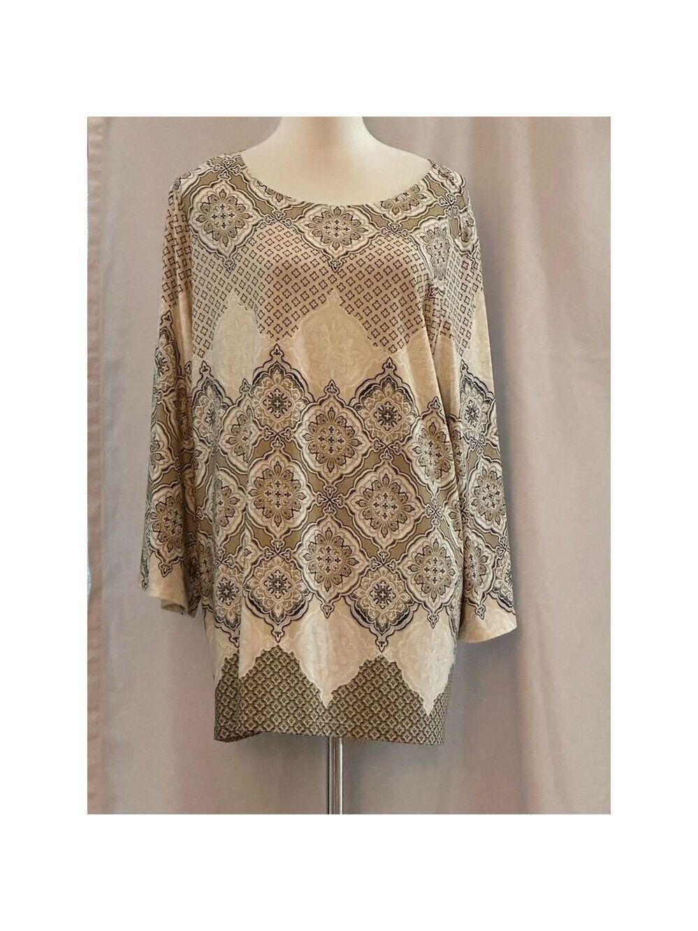Sunny Leigh Women's 1X Geometric Print Tunic Top Multicolor Casual
